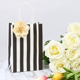 Ronvir 5.25x3.25x8 Inches 50pcs Stripes Kraft Paper Bags, Retail Bag, Merchandise Bag, Gift Bag, Party Bag (Black)