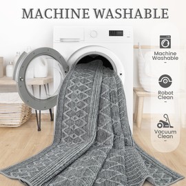 8x10 Area Rug Living Room: Washable Boho Geometric Moroccan Rug Neutral Modern Farmhouse Indoor Soft Non Slip Ultra Thin Large Carpet for Bedroom Home Office (Black, 8'x10')