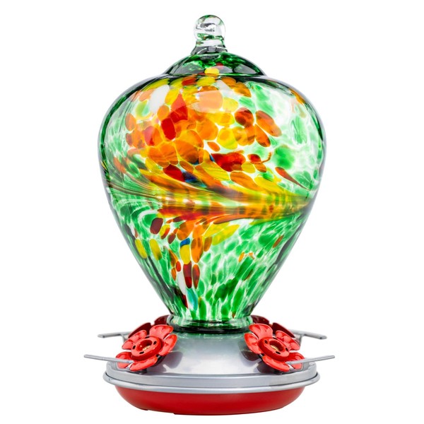 Muse Garden Hummingbird Feeders for Outdoors Hanging, Blown Glass Hummingbird Feeder, Hummingbird Gifts for Mom, Garden Backyard Decor, Unique Gifts Idea for Women Mothers Day, 34OZ, Peacock