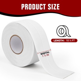 White Waterproof Caulk Tape, Self-Adhesive for Toilet, Tub, Kitchen, Corners,Bathroom Surfaces, Easy Application, 1-1/2 Inch x 10-1/2 Feet-1roll