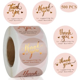 Mameld 1.5' Thank You for Supporting My Small Business Stickers 500 PCS Thank You Stickers 4 Design Font Pink Foil Rolls for Greeting Cards Flower Bouquets Self-Adhesive Labels for Gift Wraps