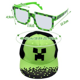 Miinnecraft Kinder Baseball Cap, 2PCS Baseballkappe und Sonnenbrille Sonnenschutz Cap Schirmmütze Baseballmütze Einstellbare Kappe Sonnenbrillen Cartoon Snapback Cap Set für Kinder Ab 2 Jahren