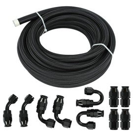 8AN 20FT Fuel Line Hose Kit, PTFE E85 Nylon Braided Fuel Line Oil/Gas/Fuel Hose End Fitting Hose with 10PCS Swivel Fuel Hose Fitting Adapter Kit - Black