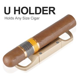 V-Cut Cigar Cutter - V-Shaped Stainless Steel Blade for Cigars up to a Large 60+ Ring Gauge, Cigar Stand Holder Ergonomic Design & Gift Box Included (Gold)