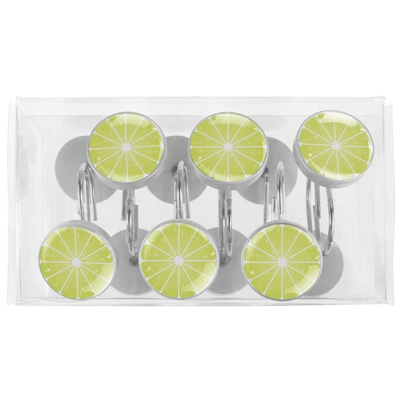Green Lemon Decorative Shower Curtain Hook Rings 12 Pack Shower