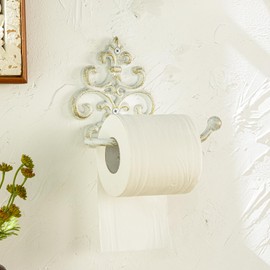 Sungmor Vintage Cast Iron Toilet Paper Holder - White & Gold Finish