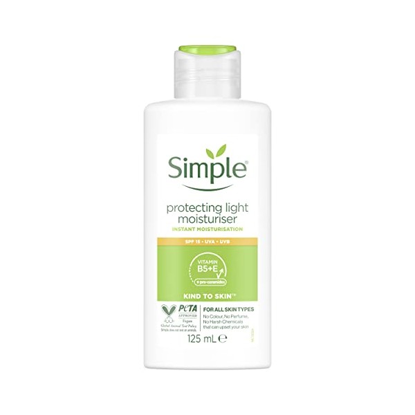 Simple Kind to Skin Protecting Light Moisturiser SPF 15 with pro-vitamin B5, vitamin E and glycerin lotion for sensitive skin 125 ml