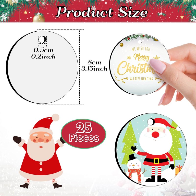 Billbotk 25 Pieces Sublimation Ornament Blanks, 3.15'' Round Blank Sublimation