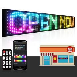Katemily 15"x4" Programmable LED Sign for Storefronts, Bluetooth APP Control, Stick-On, USB Powered, IP65 Waterproof Advertising Display