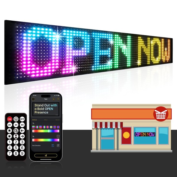 Katemily 15"x4" Programmable LED Sign for Storefronts, Bluetooth APP Control,