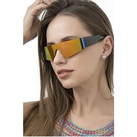 COASION Wrap Around Sunglasses for Women Men Trendy Rimless Futuristic Shades Y2k Shield Flat Top Fashion Eyeglasses (Grey/Multicolor Mirrored)