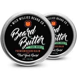 Premium Beard Balm Leave-in Conditioner by Wild Willies, 2-Pack - Natural, Organic Ingredients Promote Fast Beard Growth, Removes Itch & Dandruff - Beard Butter Restores Moisture - Cool Mint Scent