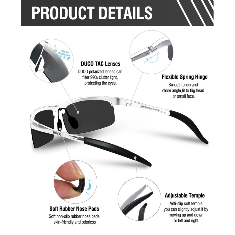 Duco Driving Sunglasses for Men Ultralight Polarized Sunglasses metal Frame