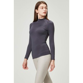 DEVOPS Women's 2 Pack Thermal Turtle Long Sleeve Shirts Compression Baselayer Tops (X-Large, Black/Charcoal)