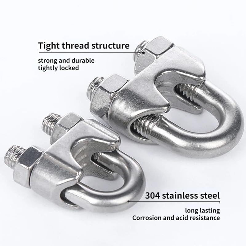 8Pcs M8 Wire Rope Clips Stainless Steel Cable Clamp U