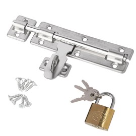 Lockable Door Bolt Set, Garden Gate Lock Made of Stainless Steel, 162 mm (8 Inch) Sliding Door Lock with Anti-Theft Design, with Door Lock and Key, Suitable for Interior Doors and Front Doors (Silver)