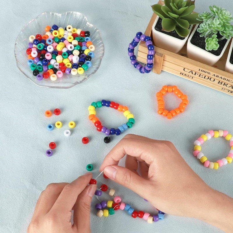 DasKid 500 Pcs Pony Beads with Blue & Pink Elastic