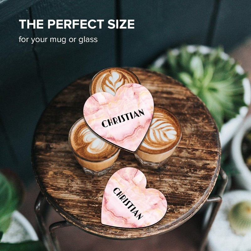 1 x Heart Coaster - Name Christian Marble Stone Texture