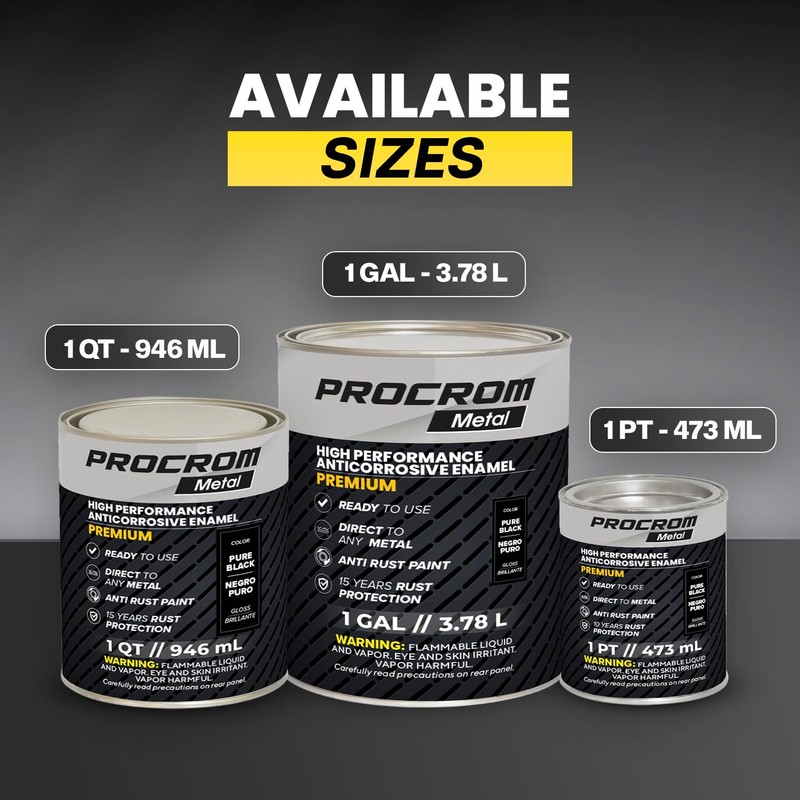 Procrom Premium Metal Paint – Gloss Pure Black, Pint |