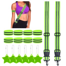 PWGHWG 16-Piece Reflector Clothing Set, 2 Reflector Belts, Adjustable 8 Reflective Bands, 6 Reflector Pendants, High Visibility Reflective Bands for Jogging, Riding, Outdoor Sports