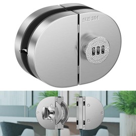 Ranbo Frameless Mechanical Combination Glass Door Lock, No-Drill Installation, Fits 3/8''–1/2'' Thick Tempered Panels, Brushed Nickel Finish, for Double Swing Glass Doors, Home & Commercial Use