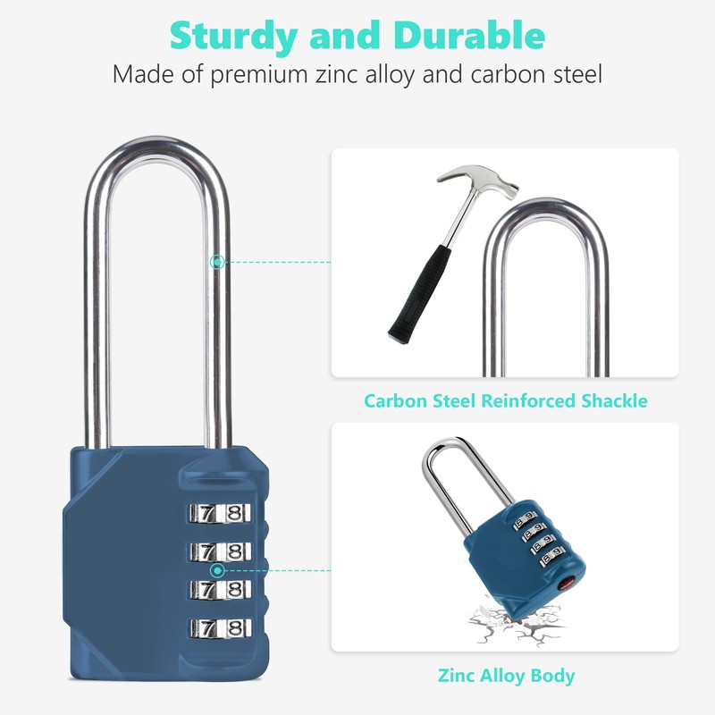 KAWAHA CL21BG 2.6 Inch Long Shackle Combination Lock, 4 Digit