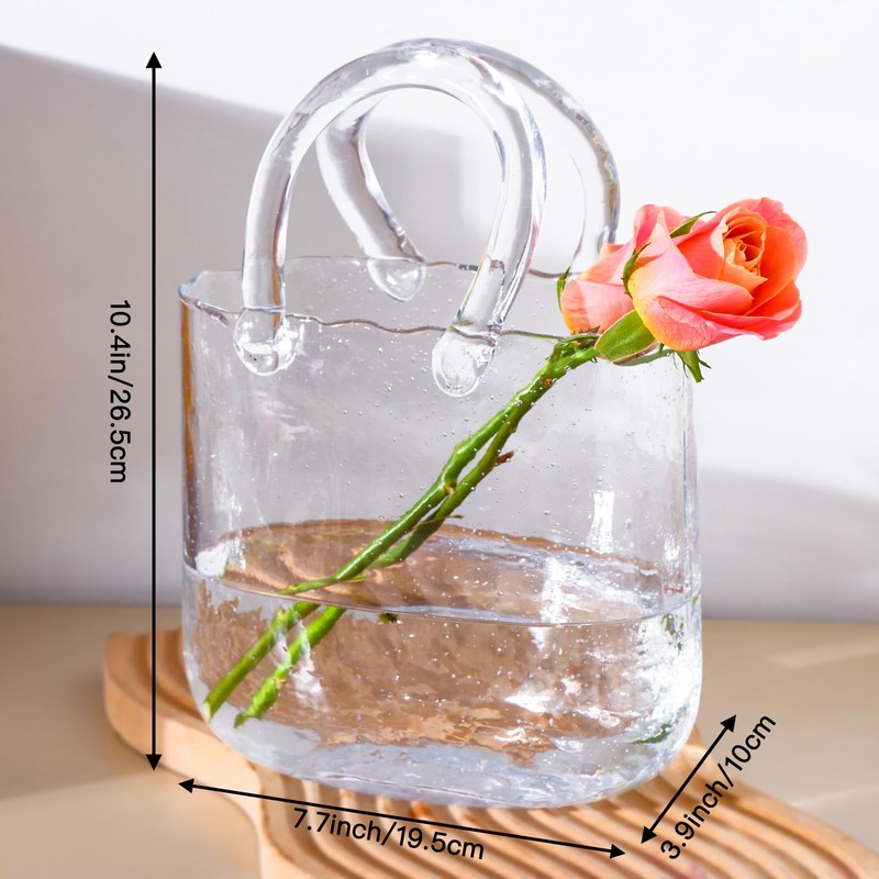 Fixwal Glass Purse Vase for Flowers, Clear Bag Vases with