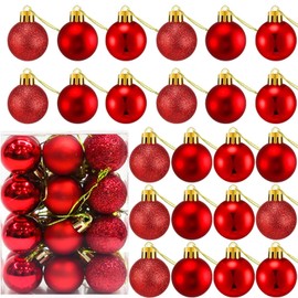 24 Count Small Red Christmas Ornaments Balls, Mini Red Ornaments for Mini Christmas Tree, Small Shatterproof Valentine Tree Decorative Hanging Bulbs Ball for Xmas Outdoor Party Decorations, 1.2 inch