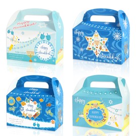 HOWAF 12pcs Happy Hanukkah Party Treat Candy Boxes Blue Chanukah Jewish Holiday Decorations Gift Goodie Favor Boxes with Handle for Happy Hanukkah Party Decoration