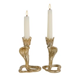 NIKKY HOME Gold Taper Candle Holders, Vintage Elegance Snake Candlesticks Pedestal, Centerpieces Decorations for Fireplace Mantle Dining Table Set of 2