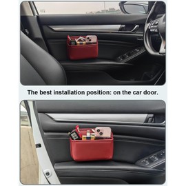 Bolsa de almacenamiento de coche para el conductor, organizador pequeño de bolsillo lateral para asientos de coche, puertas y consolas, piel sintética (burdeos)