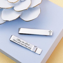 Love, Georgie Cross Tie Clip, First Communion or Confirmation, Wedding Officiant, Religious Gift, Gift for Groom, Graduation Gift, Steel or Gold (Steel)