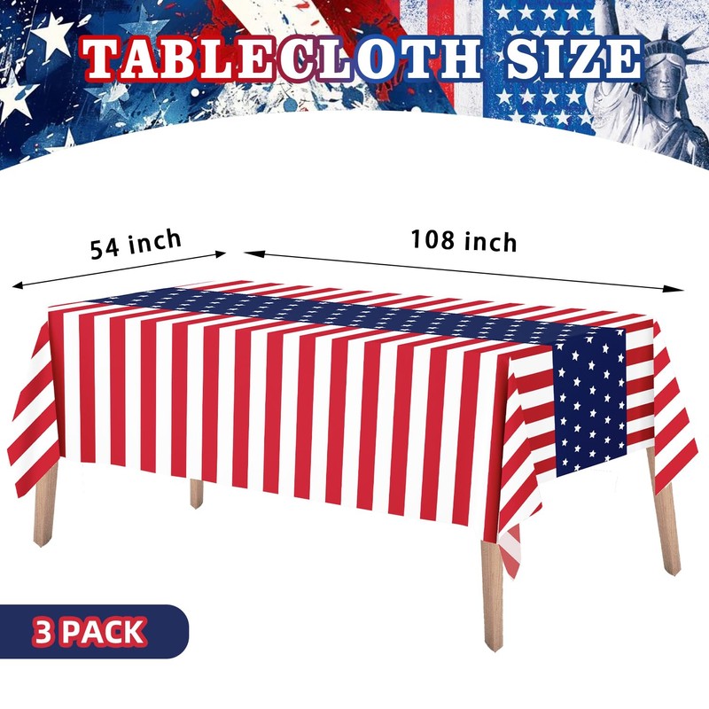 Actilize 4th of July Decorations, 3 Pack Patriotic Tablecloth -