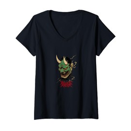 Womens Hannya Oni Mask – Wolves Forever Dark Aesthetic V-Neck T-Shirt