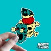 4" Skull and Crossbones Sticker Exploding Skull Pompadour Quiff Psychobilly