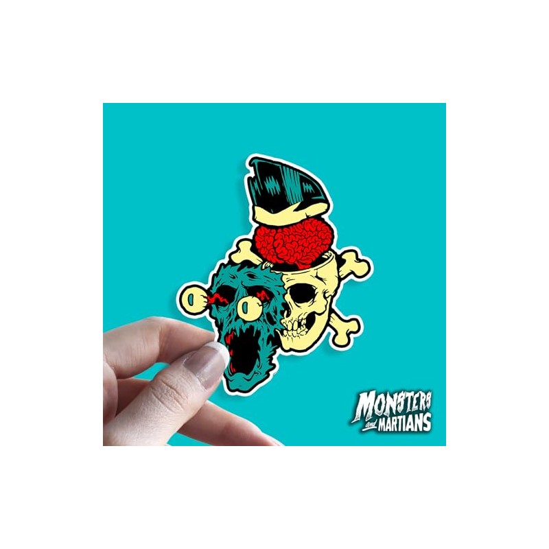 4" Skull and Crossbones Sticker Exploding Skull Pompadour Quiff Psychobilly