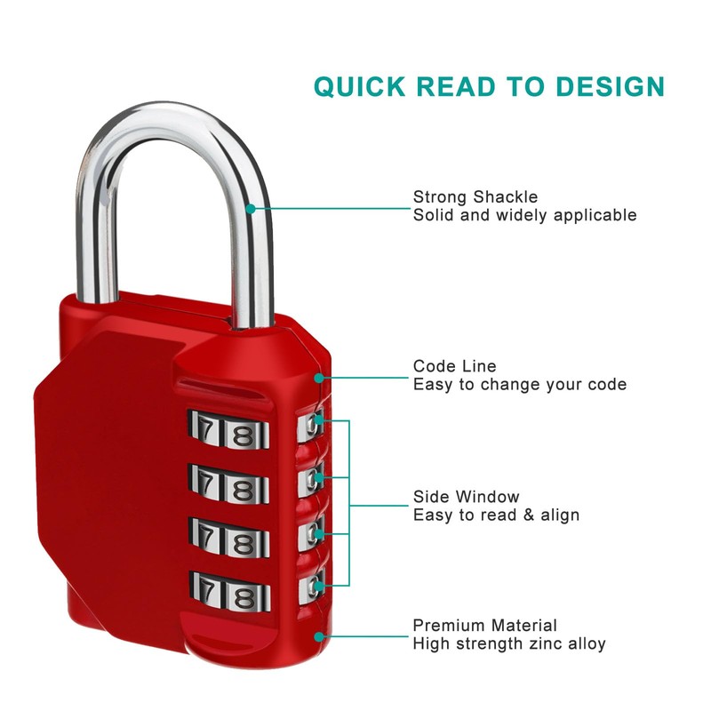 ZHEGE 4-Digit Number Padlock, Lock with Combination Code for Gym
