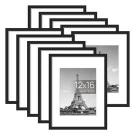 upsimples 12x16 Picture Frame Set of 10, Display Pictures 8.5x11 with Mat or 12x16 Without Mat, Multi Photo Frames Collage for Wall Display, Black