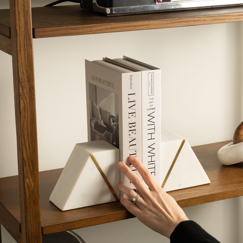 Cork & Mill Marble Book Ends for Shelves, Decorative Bookends