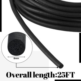 Kingdder 25Ft EPDM Foam Rubber Weather Stripping Round Rubber Tubing Seal Closed Cell Solid Foam Tubing Strip Black O Type Weather Stripping Door Window Weather Seal for Cars Trucks RVs Boats (6 mm)