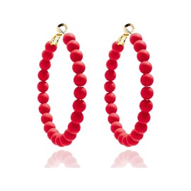 Acrylic Circle Round Beaded Hoop Earrings Bohemian Chic Colorful Resin Beaded Hoop Earrings for Womem-Red