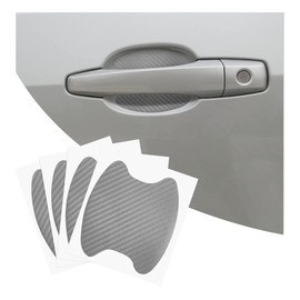 4PCS Car Door Handle Cup Stickers, Carbon Fiber Scratch Auto Door Protective Film, Non-Marking Car Door Bowl Protector, Door Handle Paint Cover Guard Universal for Most Cars, SUV, Van (Silver)