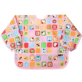Plie Waterproof Long Sleeve Bibs for Girl or Boy, Toddler 6-24 Months, Essential Must Have for Eating, Feeding - Pink/Kitty