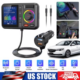 Universal Bluetooth V5.0 FM Transmitter Wireless Car Adapter Screen QC3.0 Fast Charger