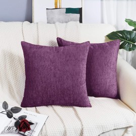 BRAWARM Pack of 2 Comfy Throw Pillow Covers Cases for Couch Sofa Home Decoration Solid Dyed Striped Soft Chenille 18 X 18 Inches Plum Purple