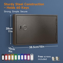 WeHere Key Lock Box for 60 Keys, Wall Mount Key Cabinet with Color Key Tags, Steel Key Storage Box with Lock, Key Holder Organizer for Home, Office, Apartment, Property Management