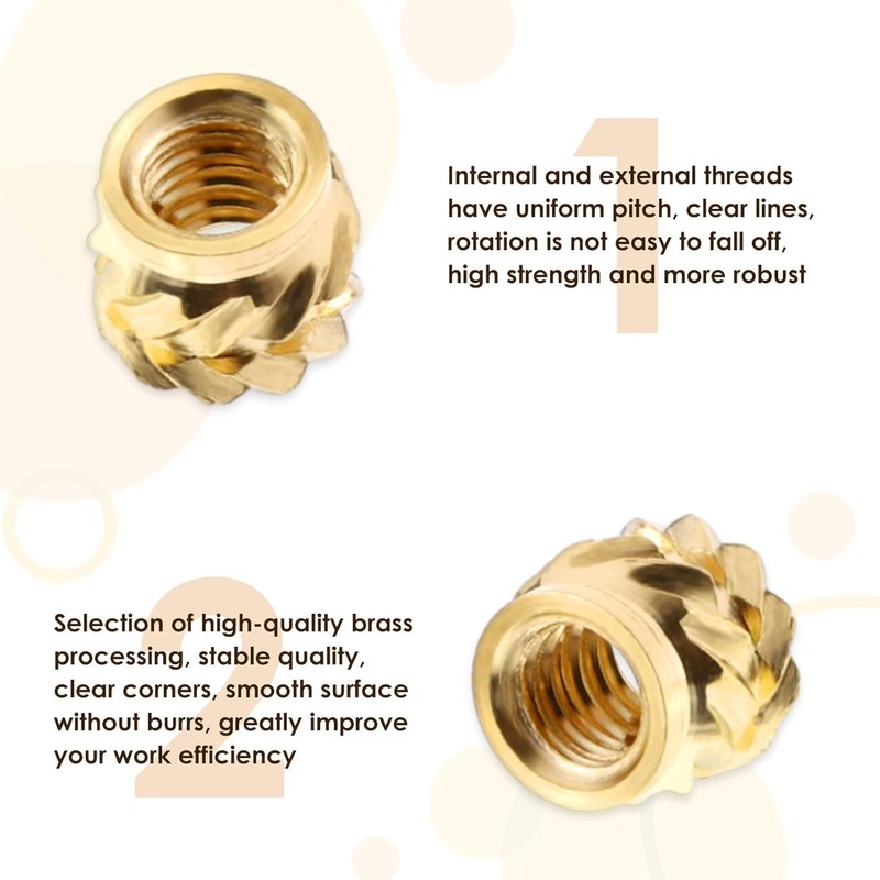 Pack of 250 Threaded Inserts, Brass Embedding Nuts, Knurled Nuts,