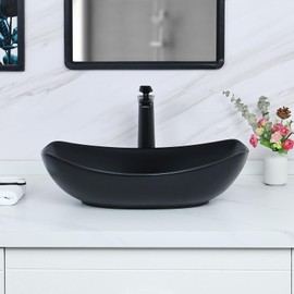 Davivy 22" x 15.7'' Large Matte Black Oval Vessel Sink with Pop Up Drain,Bathroom Vessel Sinks,Bathroom Sinks Above Counter,Ceramic Vessel Sinks for Bathrooms (Large)