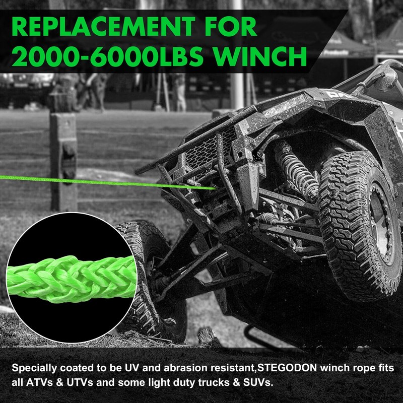 STEGODON Synthetic Winch Rope, 1/4'' x 50ft 10,000LBS Synthetic Winch