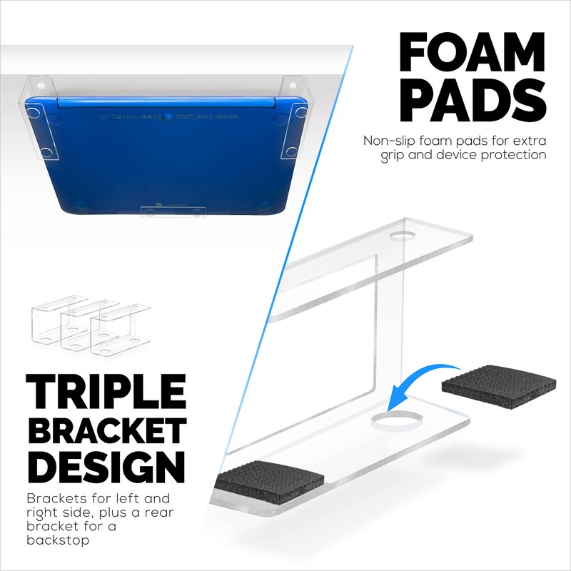 BRAINWAVZ Transparent Under Desk Laptop Holder Mount with Adhesive &